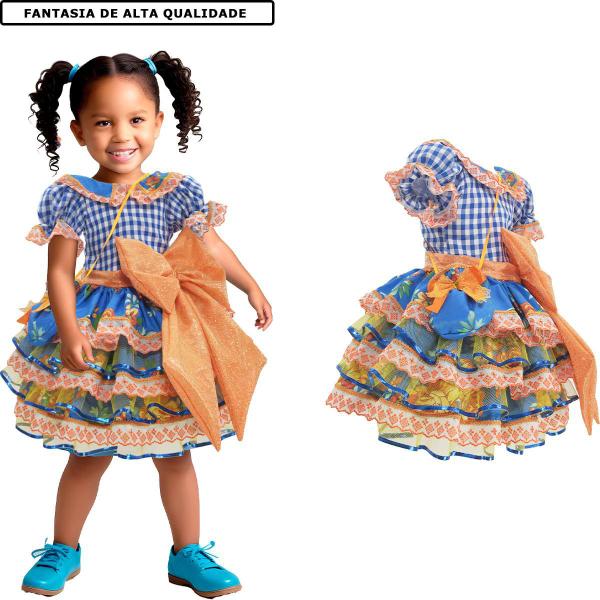 Vestido Junino Bebe Menina Luxo Xadrez Super Rodado Com Babados