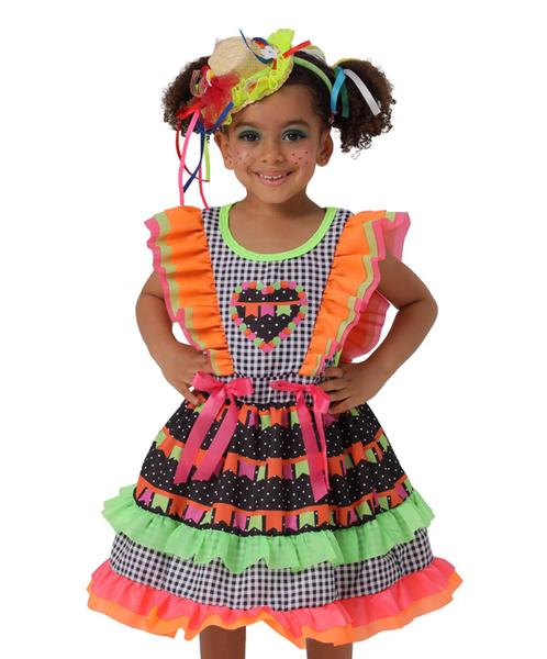 Imagem de Vestido Junino Infantil Caipira Colorido estampado babados