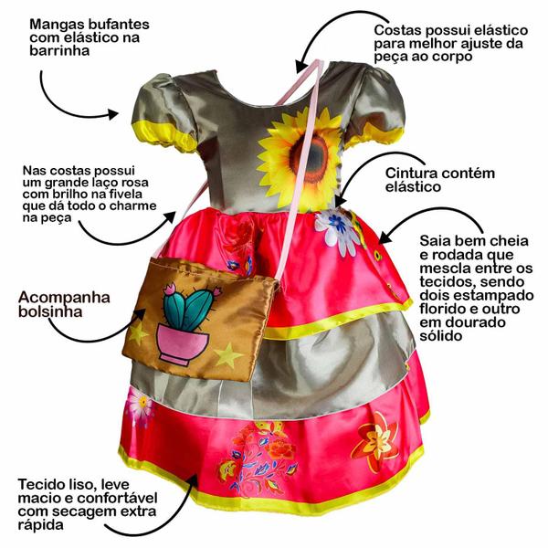 Imagem de Vestido Junino Moderno Infantil Fantasia Cangaceira de Luxo Com Bolsa