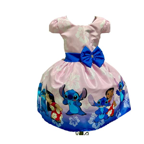 Imagem de Vestido lilo stitch luxo com forro e tule e laço cabelo