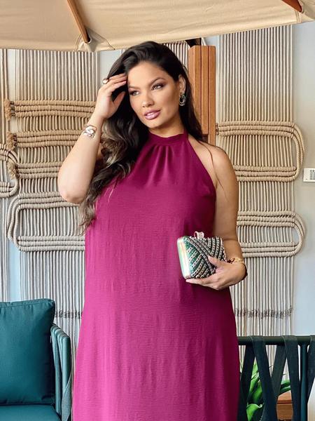 Vestido Longo Marsala Plus Size Frente Única Festa Formaturas