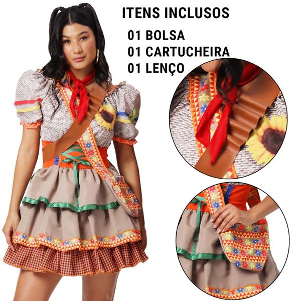 Imagem de Vestido Maria Bonita Adulto Festa Junina Arraiá Quadrilha 