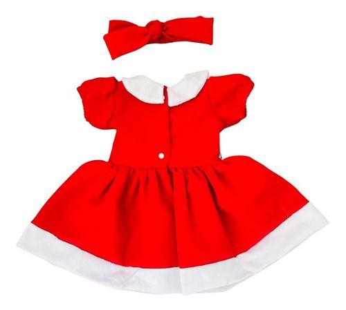 Vestido Menina Mamãe Noel Natal Bebê Presente C/ Laço Luxo