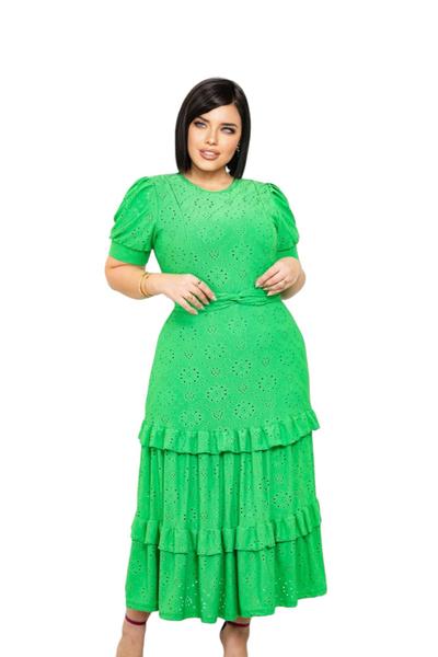 Vestido Midi Feminino Malha Lese Manga Curta Moda Evangelica Lindo