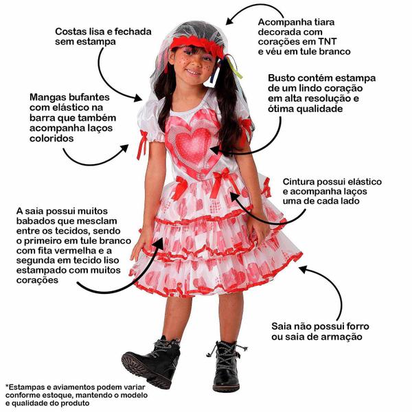 Imagem de Vestido Noiva Caipira pra Quadrilha de Festa Junina Infantil Luxo