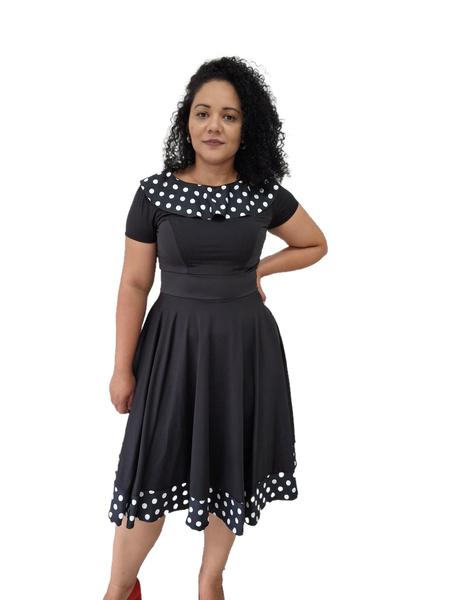 Vestido Poá Babado Godê Anos 60 Vintage com manga Vestido