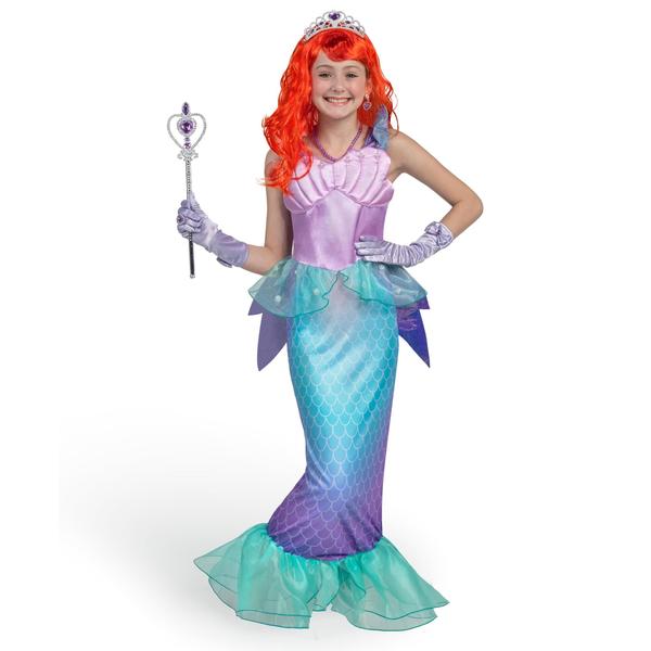 Imagem de Vestido sereia Spooktacular Creations para meninas de 4 a 6 anos roxo/azul