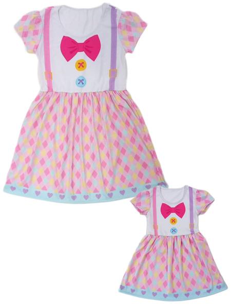 Imagem de Vestido Tal Mãe Tal Filha Temático Fantasia Palhacinha Kit Adulto e Infantil