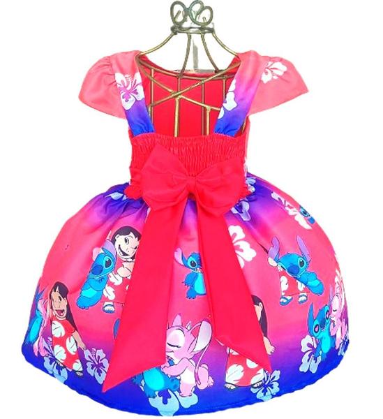 Imagem de Vestido Temático Infantil Lilo Stitch Vermelho Pérola