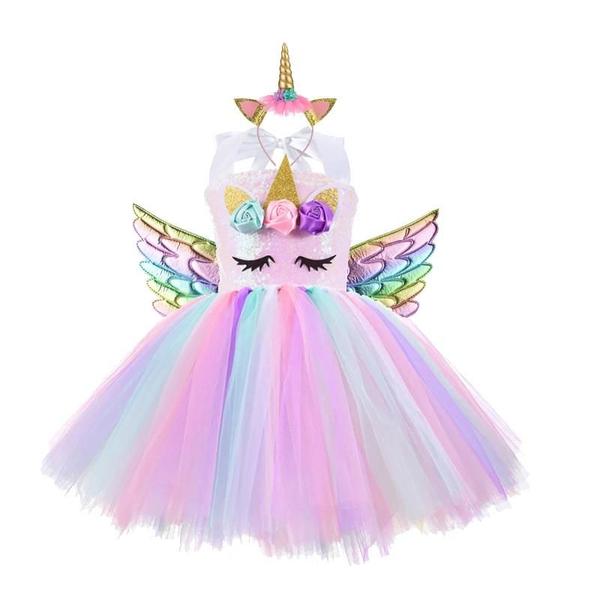 Imagem de Vestido Tutu de Unicórnio Pastel para Meninas - Festa de Aniversário, Halloween e Cosplay