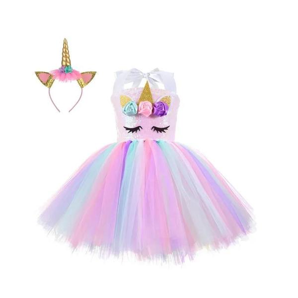 Imagem de Vestido Tutu de Unicórnio Pastel para Meninas - Festa de Aniversário, Halloween e Cosplay