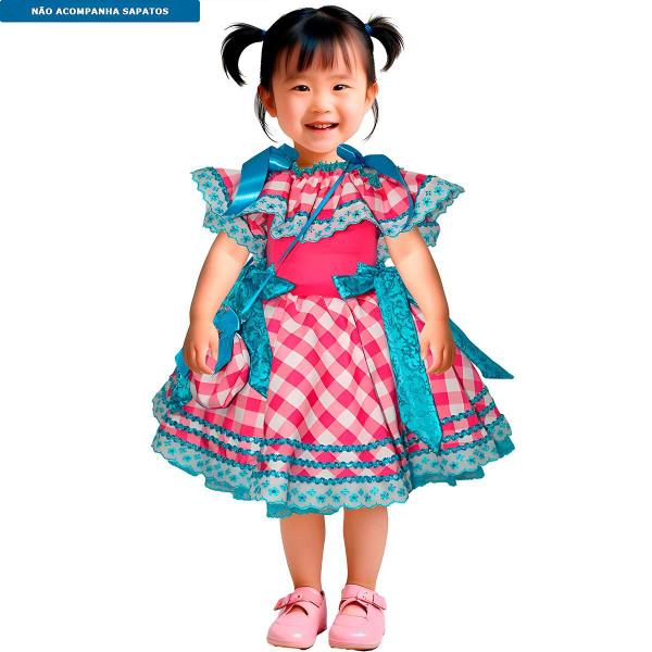 Imagem de Vestido Xadrez Rosa de Bebe Menina pra Festa Junina de Luxo Confortável Alça e Cintura Ajustável e Bolsinha