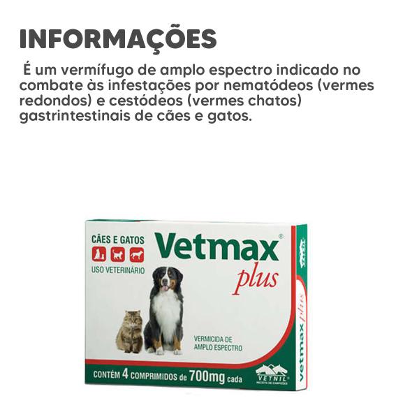 Imagem de Vetmax Plus 700mg Vetnil 4 comp. Cães e Gatos Kit com 2