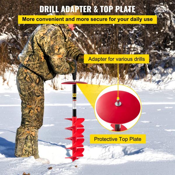 Imagem de VEVOR Ice Drill Auger, 6 "Diameter Nylon Ice Auger, 39" Comprimento Ice Auger Bit, Auger Drill com 11.8" Extension Rod, Auger Bit w / Drill Adapter, Top Plate & Blade Guard for Ice Fishing Ice Burrowing Red