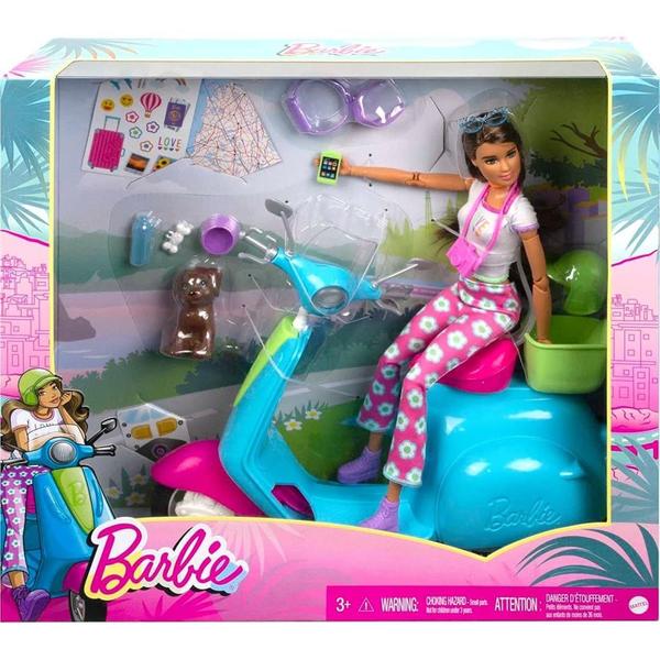 Imagem de Viagem Barbie Fashionistas Morena com Patinete - Presente 3-7 anos