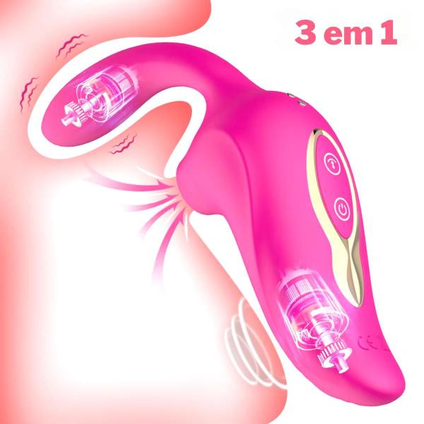 Imagem de Vibrador 3 em 1 Sugador Flap Clitóris Estimulador Ponto G