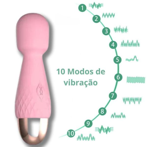 Imagem de Vibrador Corporal Feminino Sexual Recarregável Estimulador De Clitóris Massageador Varinha Elétrica 10 Modos De Vibração - Rosa