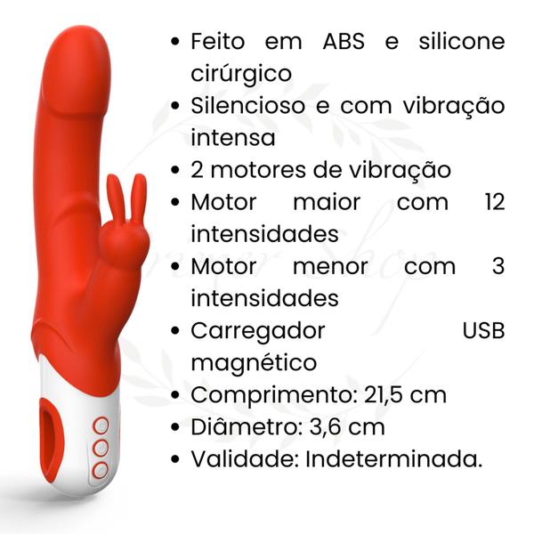 Imagem de vibrador crazy rabbit luxury formato coelho 12 modos de vibração carregador USB magnético Intt Toys