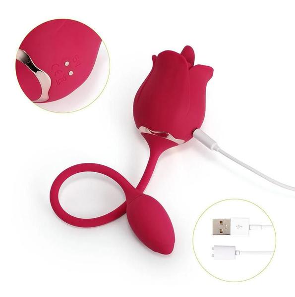 Imagem de Vibrador Estimulador Massageador Feminino Em Formato De Rosa Com Bullet Ponto G Recarregavel 7 velocidades 