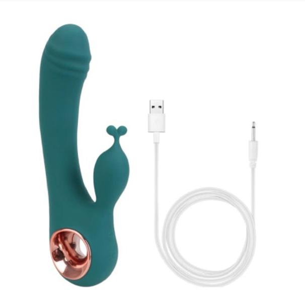 Imagem de Vibrador Feminino Coelho Verde à Prova dÁgua Recarregável para Ponto G 10 Modos de Velocidade