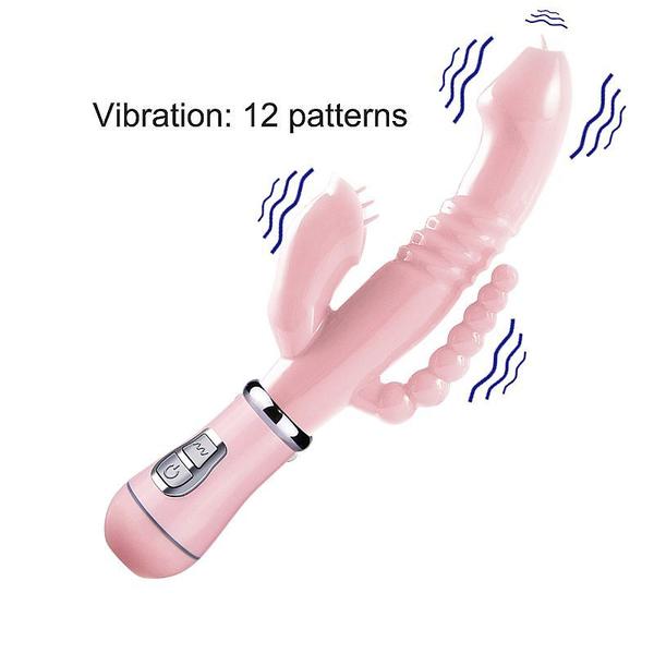 Imagem de Vibrador Feminino Estímulo Triplo Macio Potente Vaginal Anal - PILHA