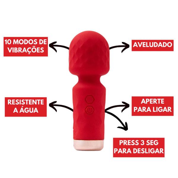 Imagem de Vibrador Feminino Varinha Portátil 10 vibrações Estimulador de Clitóris