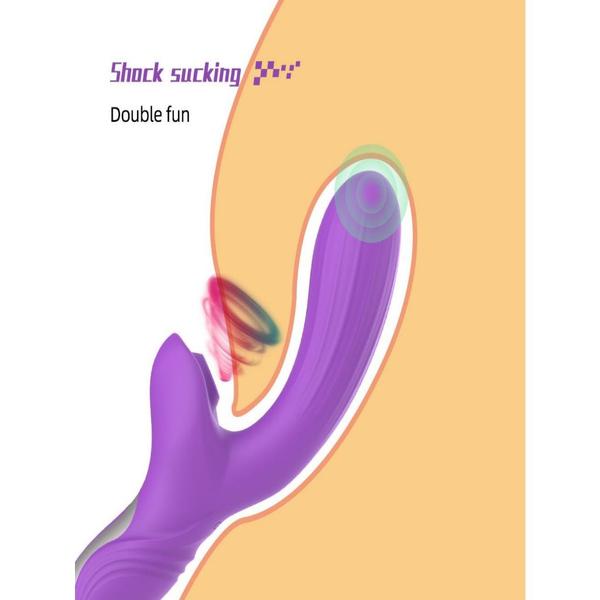 Imagem de Vibrador ponto G com estimulador clitoriano por ondas de pressão e relevos massageadores. Possui toque suave, aveludado