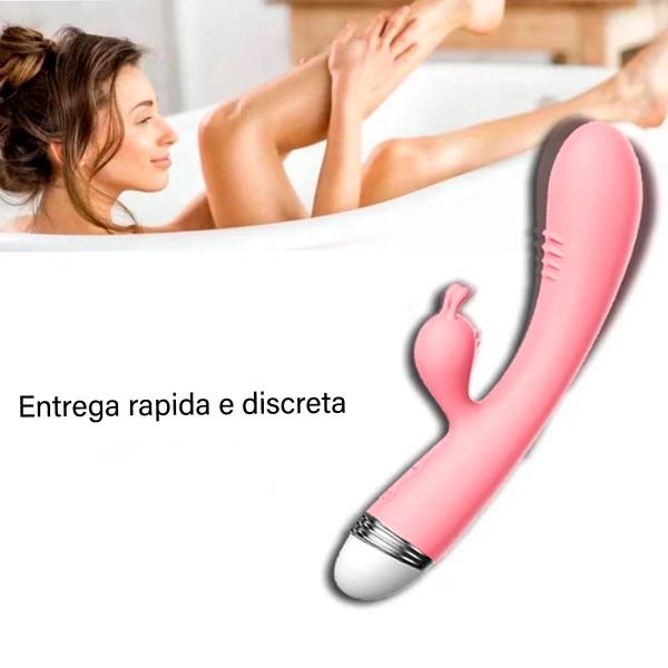 Imagem de Vibrador Ponto G Recarregável com Estimulador De Clitoris Formato em coelho 10 modos de vibração