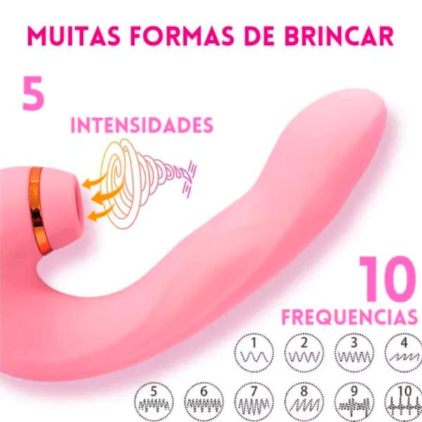 Imagem de Vibrador Silicone 10 Modos Vibração e Sucção Sugador Clitoriano Triplo Prazer