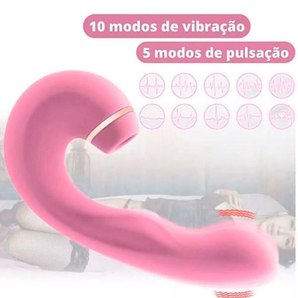 Imagem de Vibrador Silicone 10 Modos Vibração e Sucção Sugador Clitoriano Triplo Prazer