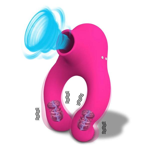 Imagem de Vibrador Sugador com Anel Peniano Estimulador Pênis Clitóris Retarda Ejaculação Casal