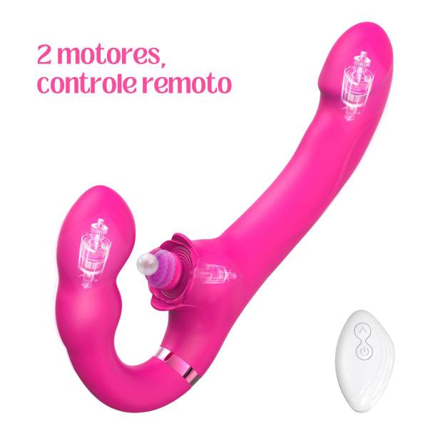 Imagem de Vibrador Triplo Estímulo Strapless Inversão Controle Remoto 10 Modos de Vibração a Prova D'Água 23cm x 3,5cm Recarregáve