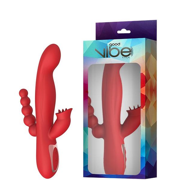 Imagem de Vibrador Triplo Recarregável para Ponto G Clitóris e Plug Anal Good Vibe - Vermelho