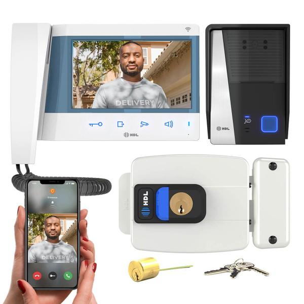 Vídeo Porteiro Com Wifi HDL Connect e Fechadura C90 PRO Ajustável Botão Imagem de Vídeo Porteiro Com Wifi HDL Connect e Fechadura C90 PRO Ajustável Botão