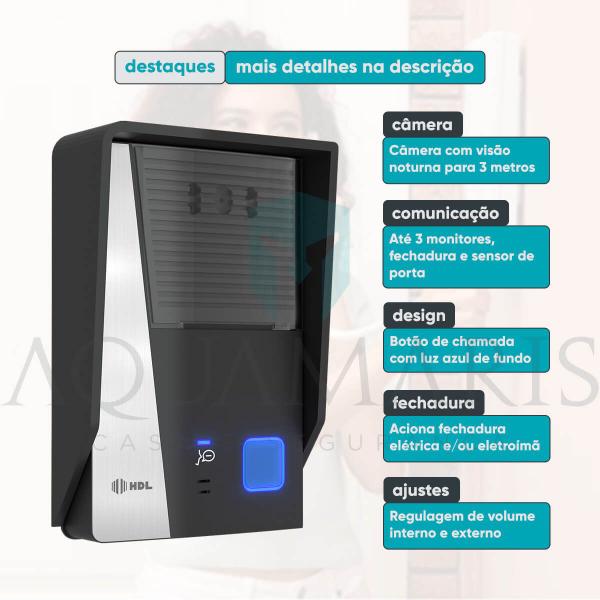 Vídeo Porteiro Com Wifi HDL Connect e Fechadura C90 PRO Ajustável Botão Imagem de Vídeo Porteiro Com Wifi HDL Connect e Fechadura C90 PRO Ajustável Botão