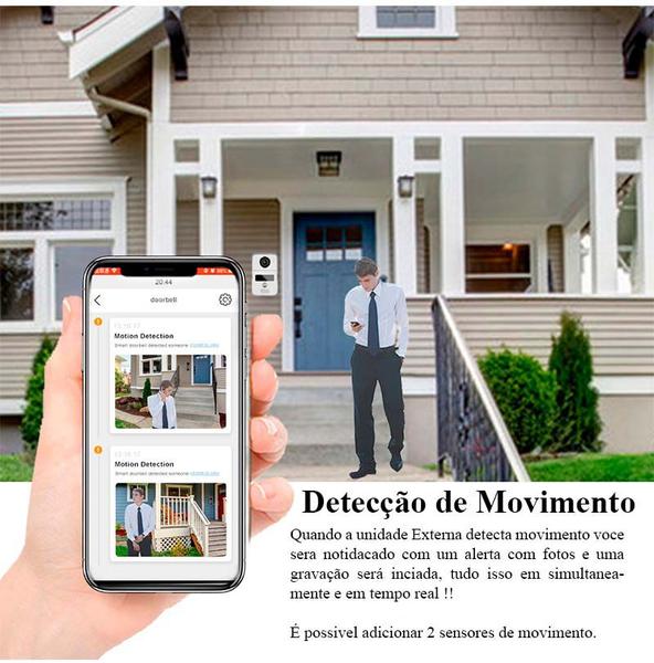 Imagem de Video Porteiro Eletronico Camera 2MP Visão Noturna Interfone Monitor Call Atende Chamada E Destrava Portão Porta elétrica