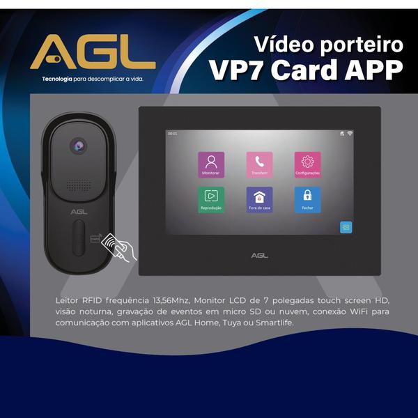 Imagem de  Vídeo Porteiro Eletrônico Inteligente Hd Agl Vp7 Wifi Card 3827