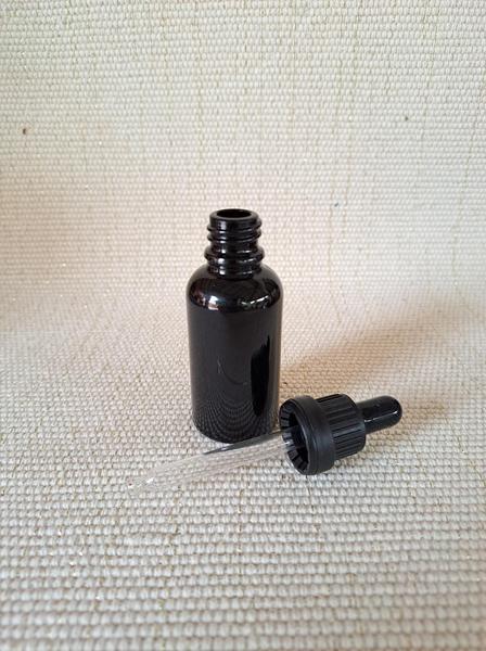 Imagem de Vidro Preto - 30ml (25 peças) - com tampa preta com lacre, bulbo preto e pipeta conta gota