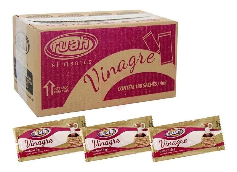 Vinagre Álcool Sachê 4ml Ruah - 3 Caixas 540 Und. Imagem de Vinagre Álcool Sachê 4ml Ruah - 3 Caixas 540 Und.