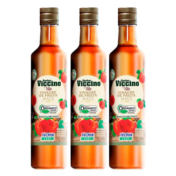 Imagem de Vinagre de fruta Maçã Orgânico 500ml Senhor Viccino Kit com 3 Unidades