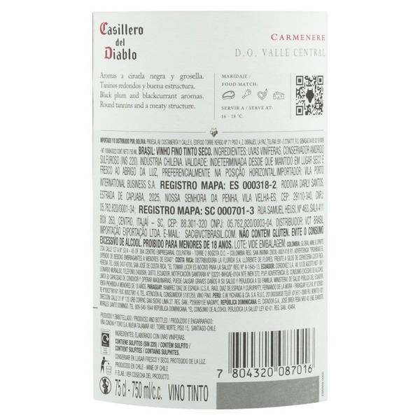 Imagem de Vinho Chileno Casillero Del Diablo Carménère Tinto 750ml