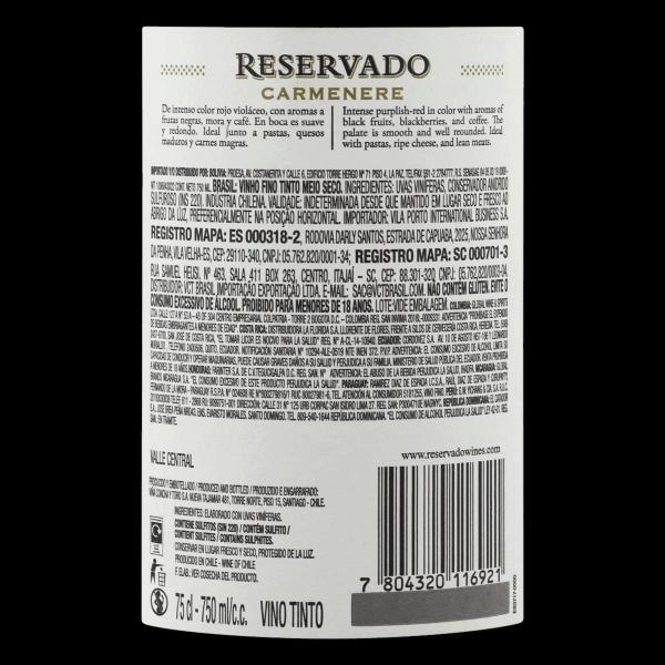 Imagem de Vinho Concha Y Toro Reservado Carmenere 750ml