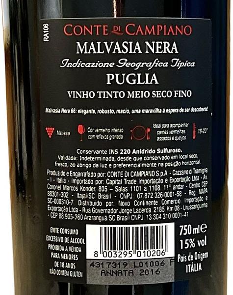 Imagem de Vinho Conte di Campiano Malvasia Nera  Kit com 3 Garrafas  Oferta