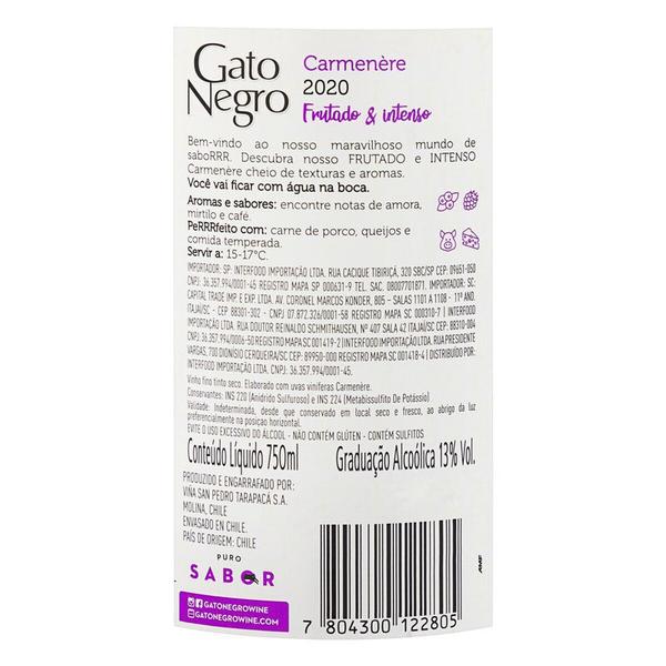 Imagem de Vinho gato negro carmenere tinto 750ml