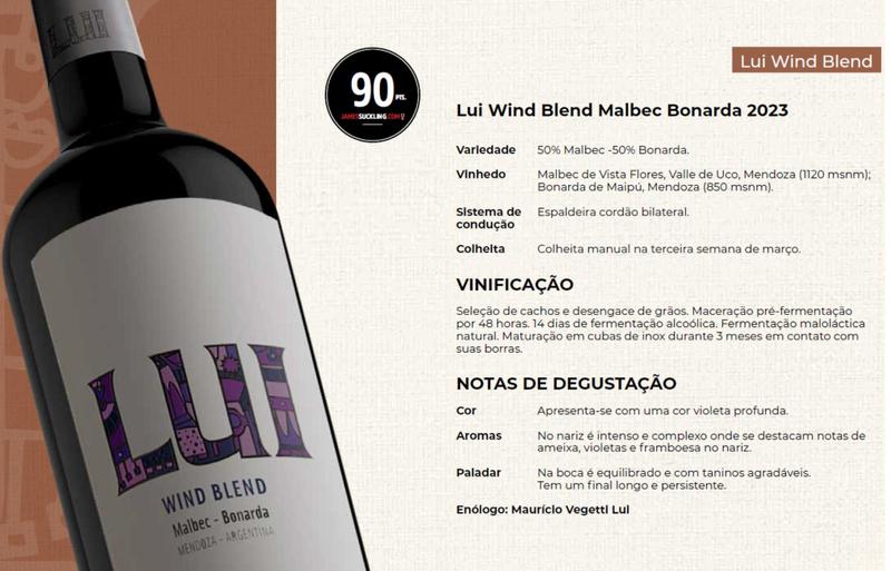 Imagem de Vinho Tinto Argentino LUI Wind Blend Malbec Bonarda 750 ml Mendoza