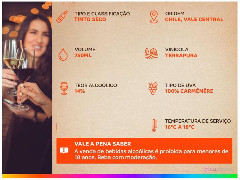 Vinho Tinto Seco Terrapura Reserva Carmenere 750ml Imagem de Vinho Tinto Seco Terrapura Reserva Carmenere 750ml