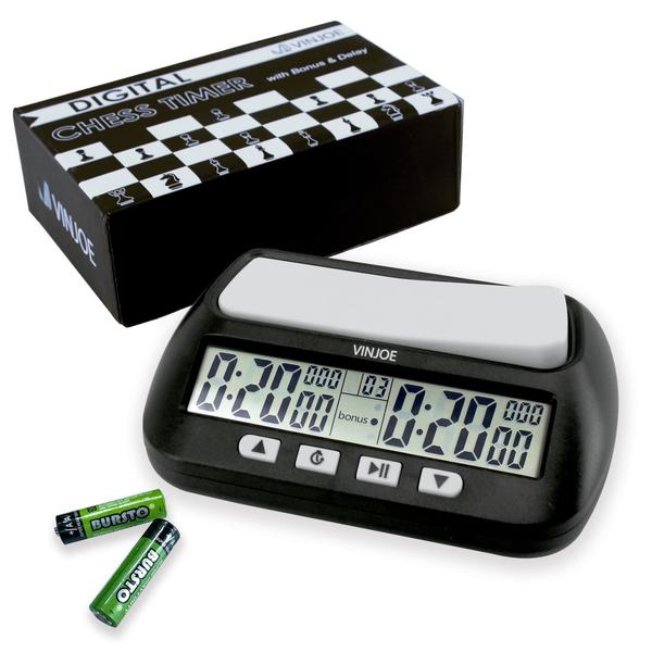 Imagem de VINJOE Chess Clock Digital Chess Timer, Portable Digital Chess Clock & Game Timer para jogos de tabuleiro com recursos básicos, bônus, atraso e tempo positivo Melhores presentes para o Natal (Incluir bateria)