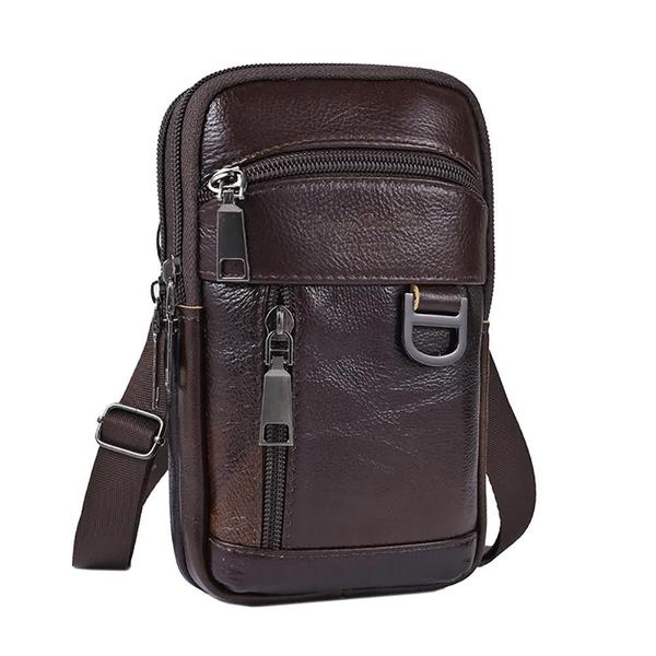 Imagem de Vintage Masculino Couro Crossbody Bolsa De Ombro Cintura Fanny Pacote Casual Viagem Mensageiro Bolsa