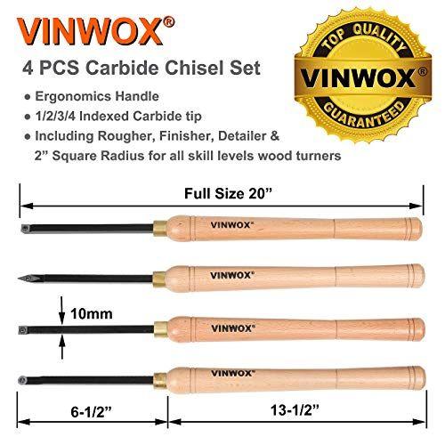 Imagem de VINWOX 20" Full Size 4 PCS Carbide Wood Lathe Turning Tool Set, Carbide Wood Lathe Chisel Set, Carbide Lathe Turning Tool, Carbide Turning Tool