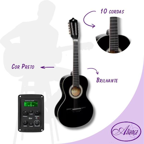 Imagem de Viola Caipira Giannini Eletroacústica Start 10 Cordas VS14 EQ Preta com Afinador